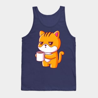 Cute cat drinking coffee Tank Top